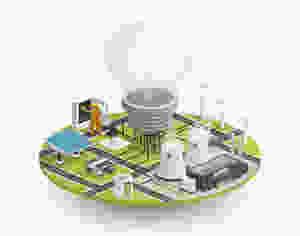 esquema em que varias fontes de energia se interligam para alimentar uma lampada