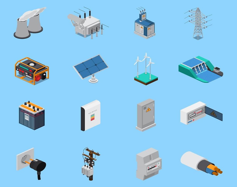 conjunto de icones de instalações elétricas