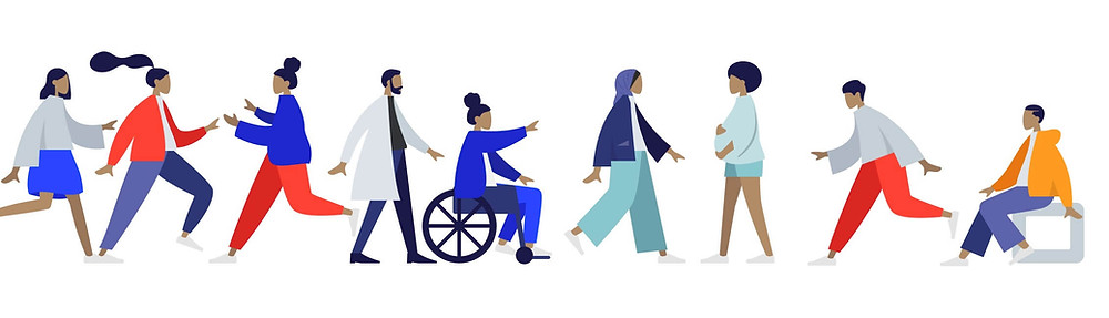 Ilustração de diferentes tipos pessoas, mostrando a importância da acessibilidade.