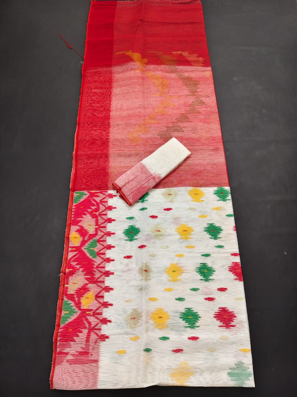 White Color Combination Jamdani Saree