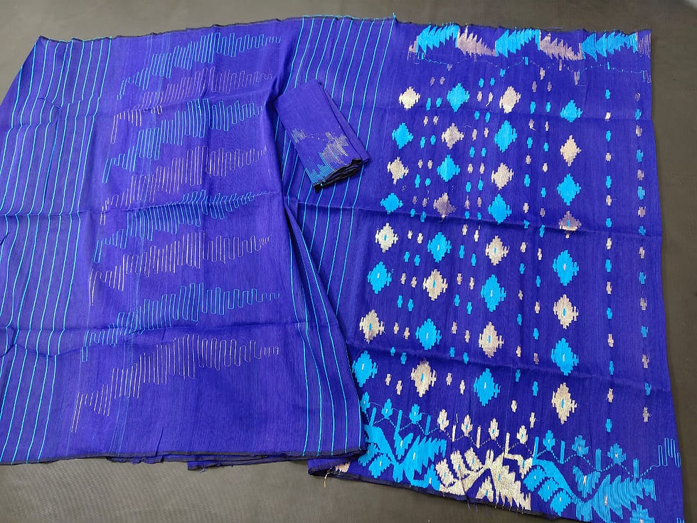 Blue Color Combination Jamdani Saree