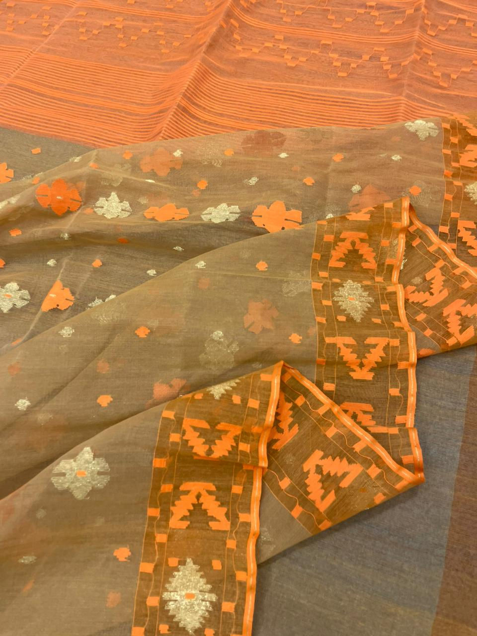 Reef Gold color half silk jamdani saree with blouse piece