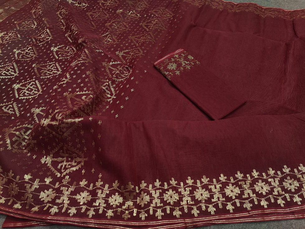 Meron Color Cotton Jamdani Saree