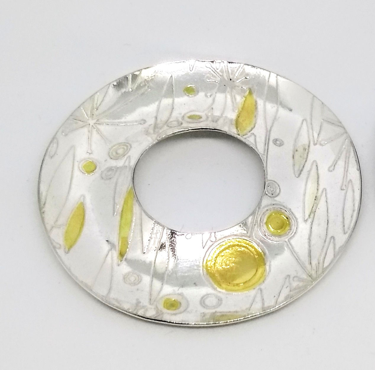 Etched Silver "Donut" Brooch