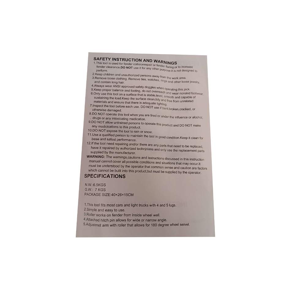 Thumbnail: Fender Roller Wheel Arch Guard Reforming Tool Paperwork