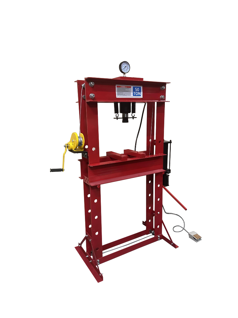 50T Pneumatic & Hydraulic Workshop Press Heavy Duty Pressure Gauge & Foot Pedal Right Angle