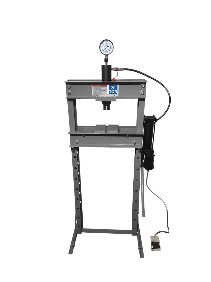 20T Shop Press Sliding Ram Heavy Duty Foot Pedal Hydraulic Air & Pressure Gauge Front View