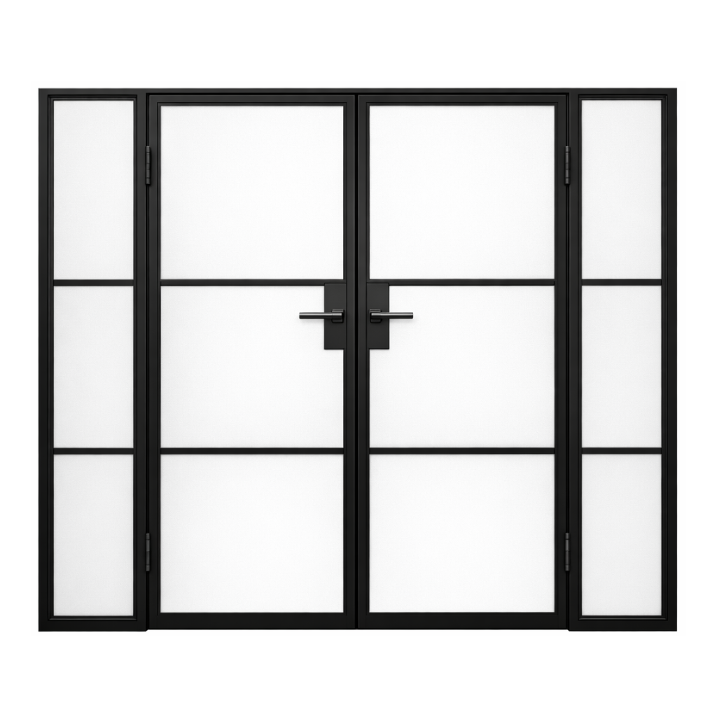 96"x86" Modern Steel Iron Door - Double with Sidelites