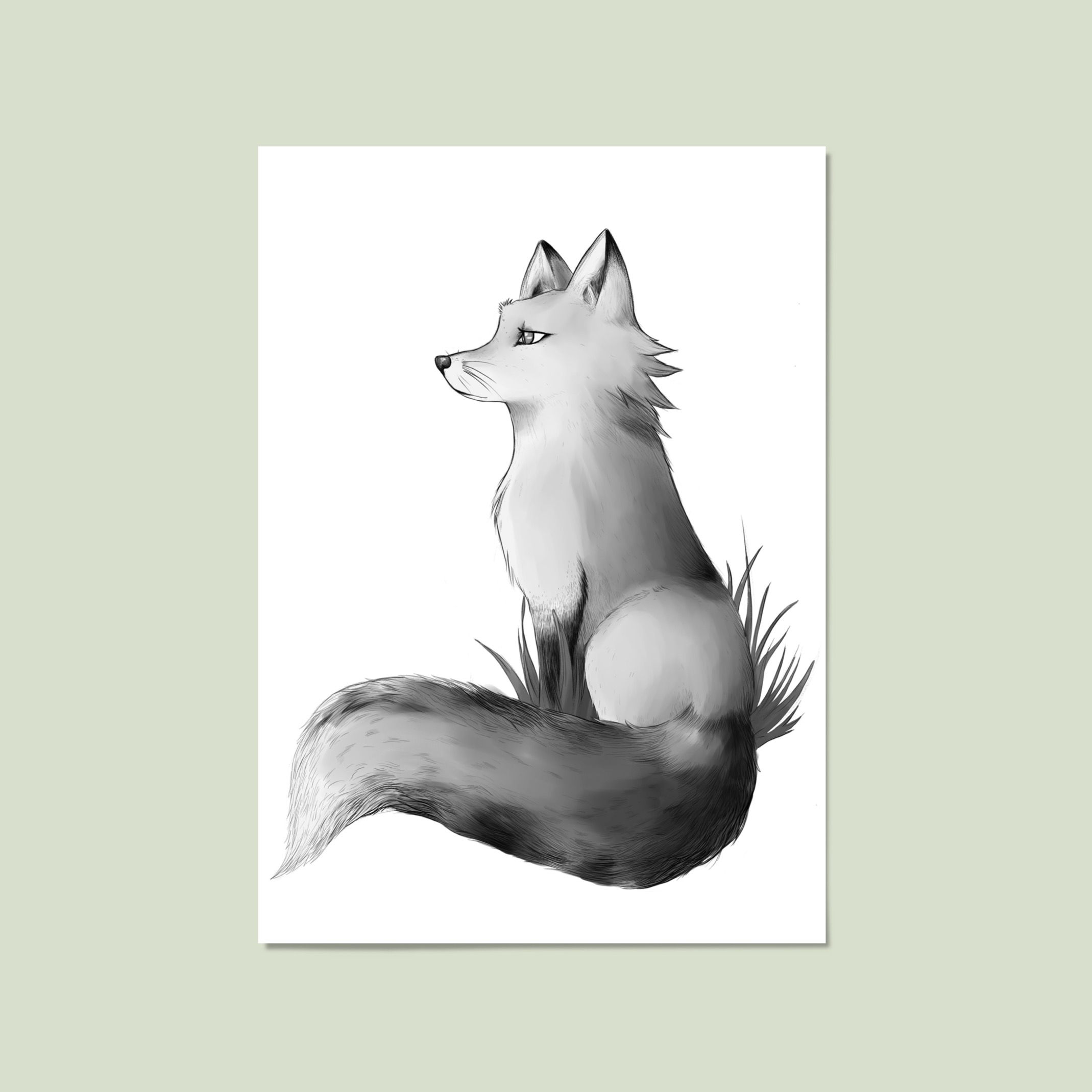 Black and White Illustrated Fox