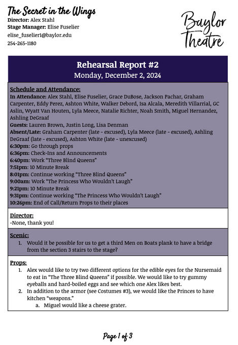 Example Rehearsal Report (part 1)
