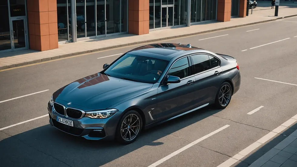 High-angle view of a luxury BMW parked in front of the M&S Bank Arena