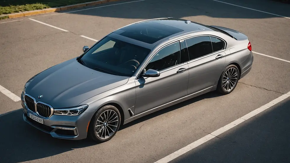 High-angle view of a BMW 7 Series parked tastefully