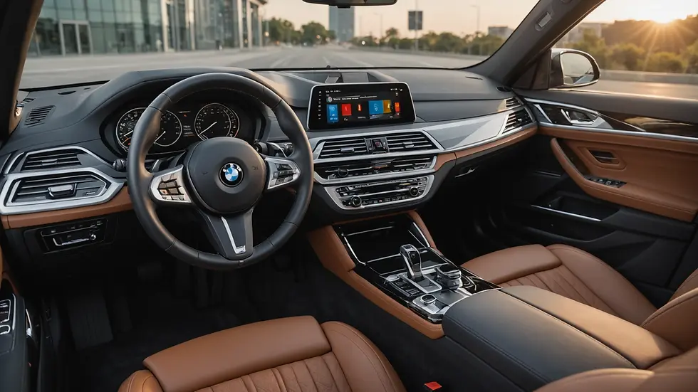Close-up view of the plush interior of a BMW 7 Series