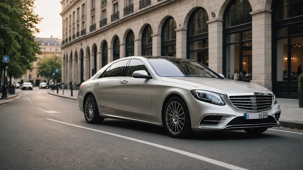 Eye-level view of a sleek Mercedes S-Class parked gracefully