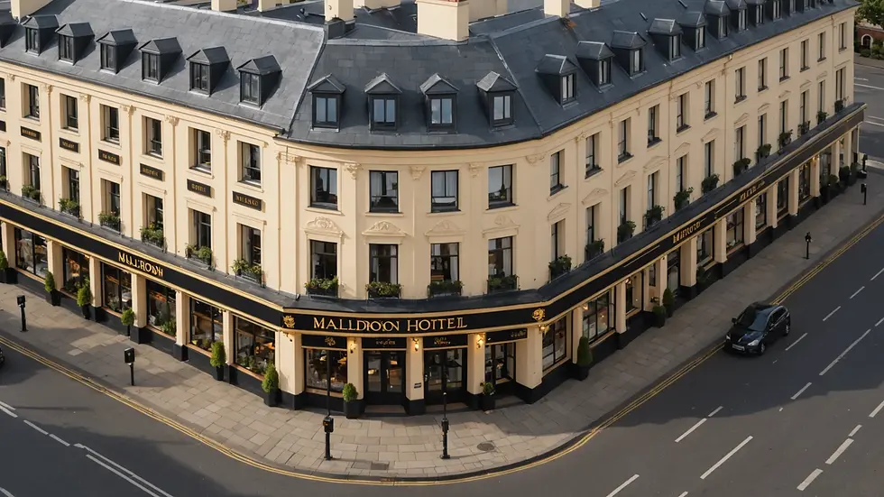 High angle view of the Maldron Hotel exterior