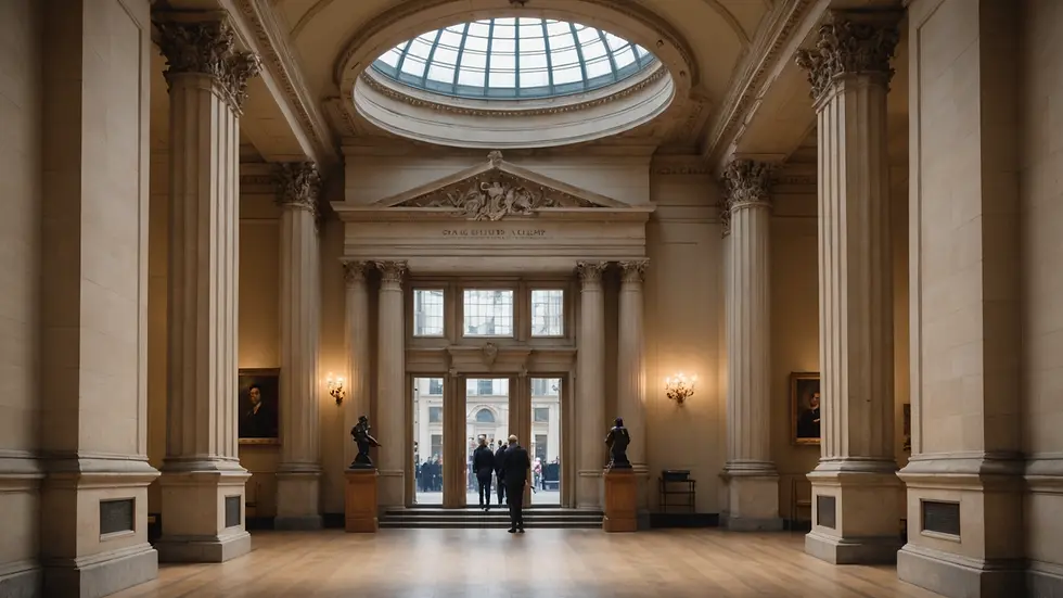 Eye-level view of the Walker Gallery's grand entrance