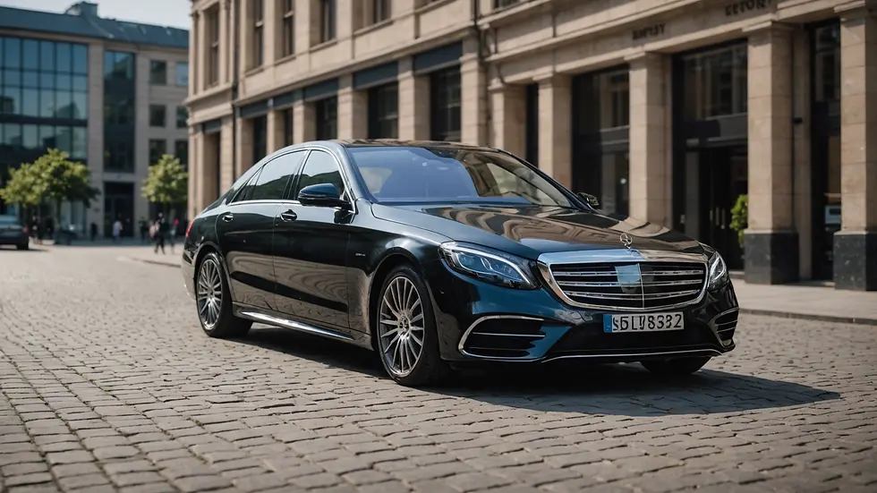 Eye-level view of a Mercedes S-Class showcasing its sleek design