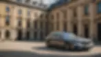 High angle view of a sleek Mercedes S-Class parked outside a beautiful historic building
