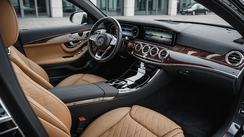 Close-up view of the luxurious interior of a Mercedes S-Class