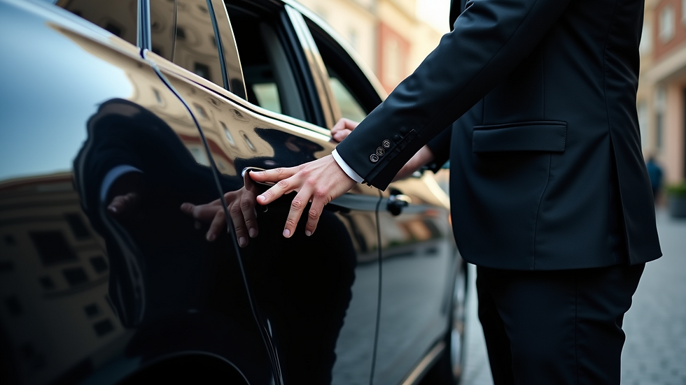 Close-up view of a chauffeur opening a car door for a passenger