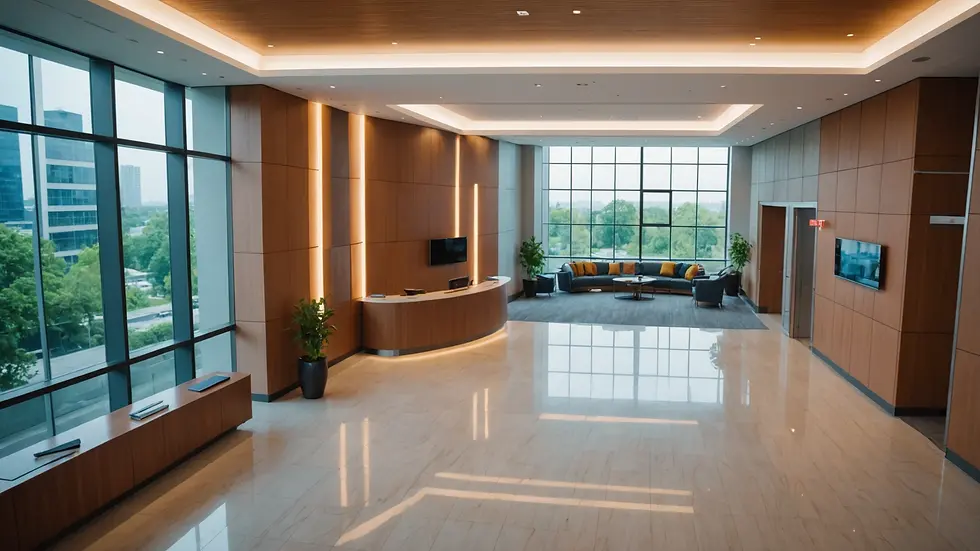 High angle view of the entrance to a modern conference center