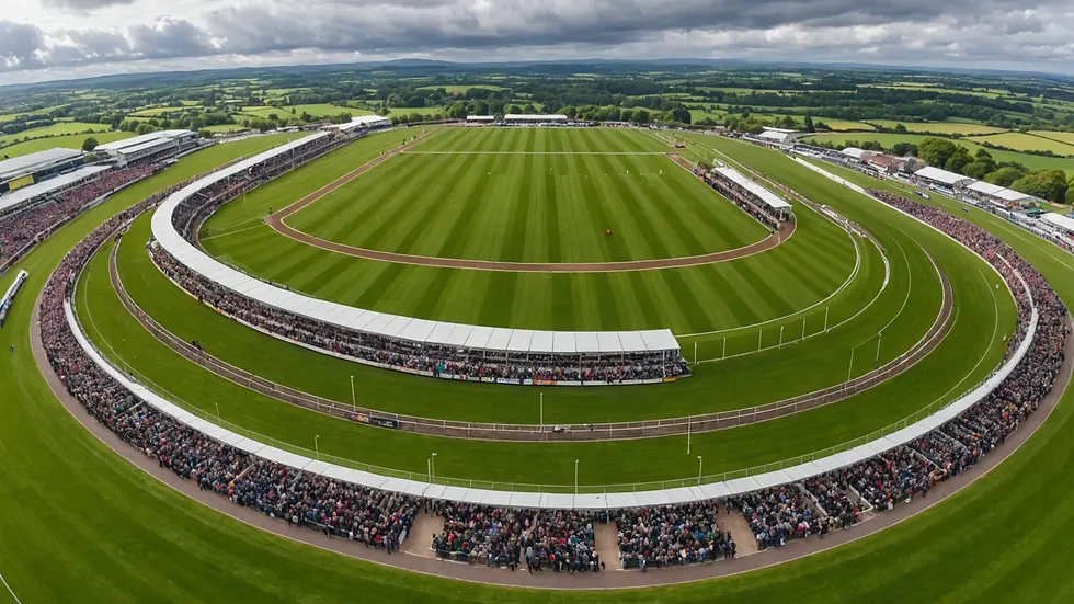 Wide angle view of Cheltenham Racecourse in full splendor during the Festival