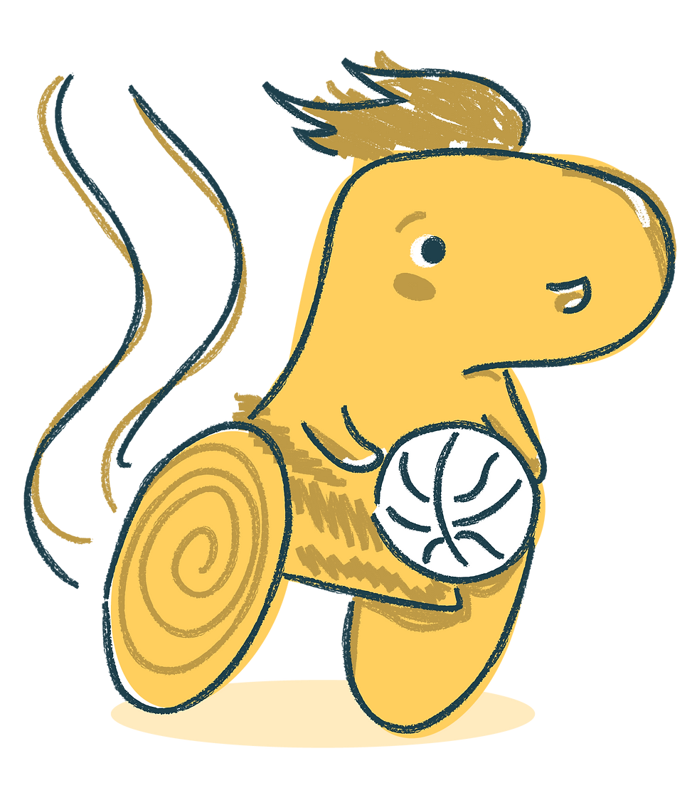 Dulica - Mascote infantil amarelo brincando de bola