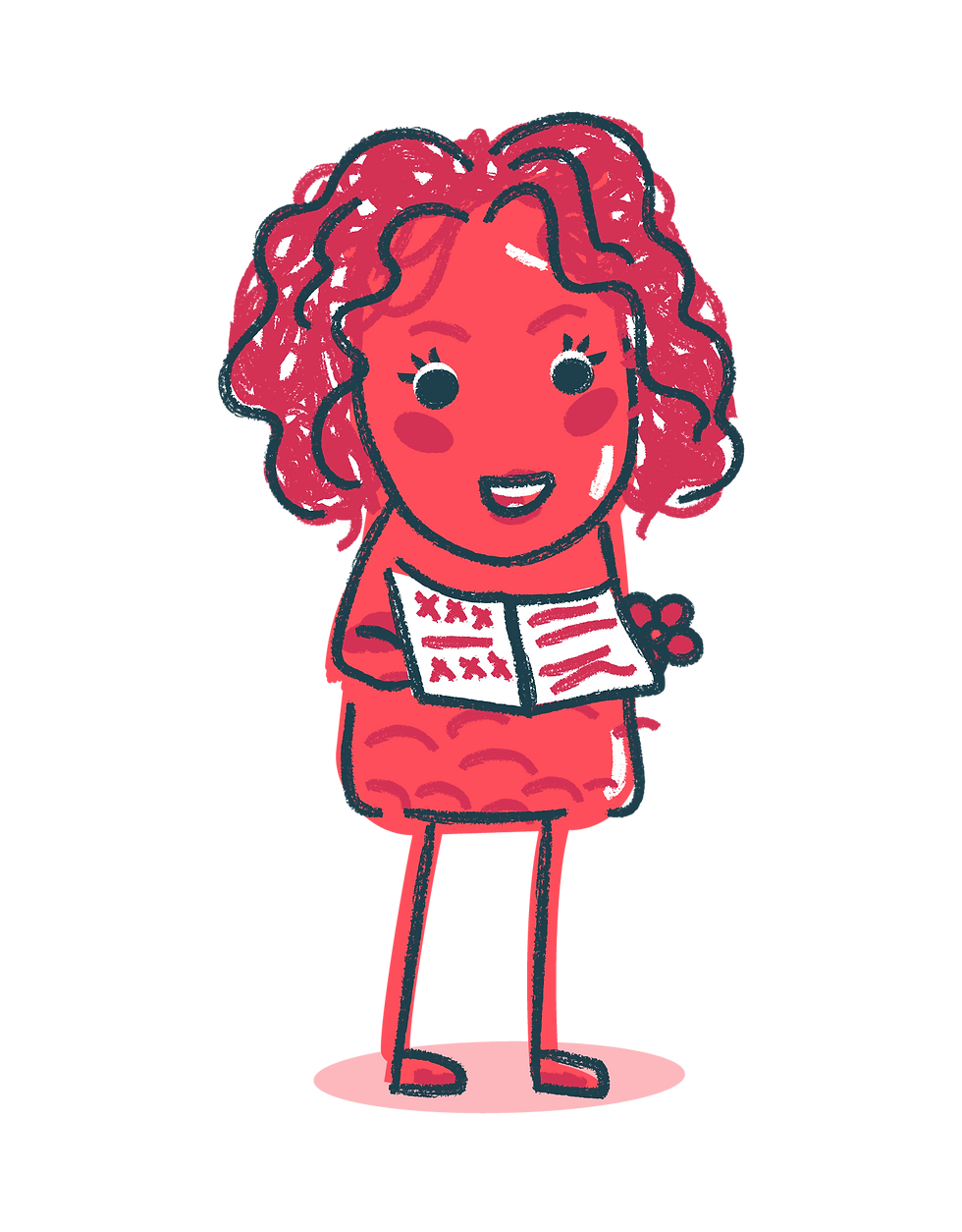 Dulica - Mascote infantil rosa lendo livro