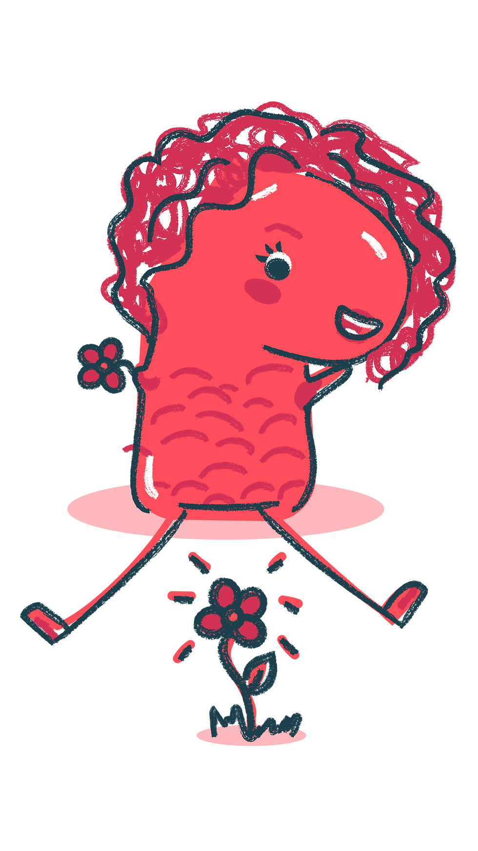 Dulica - Mascote infantil rosa brincando com a flor
