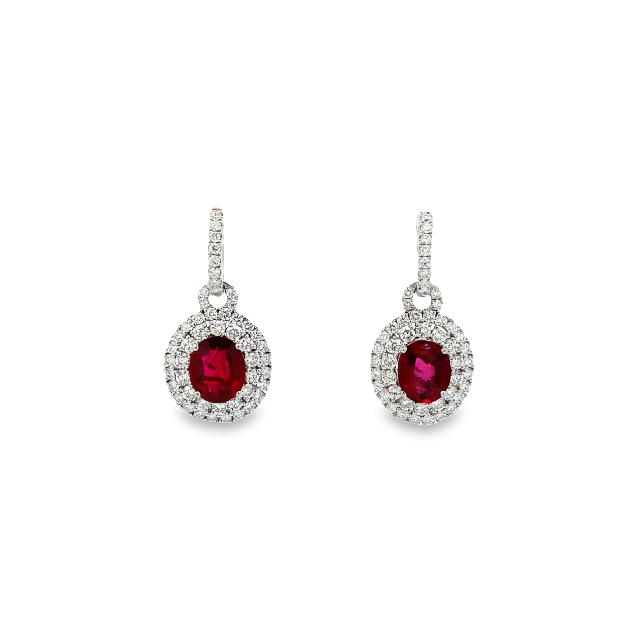 Oval Thai Ruby and Diamond Earrings