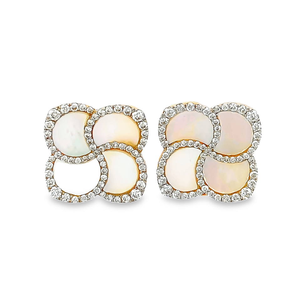 Mother of Pearl and Diamond Clover-Styled Earrings