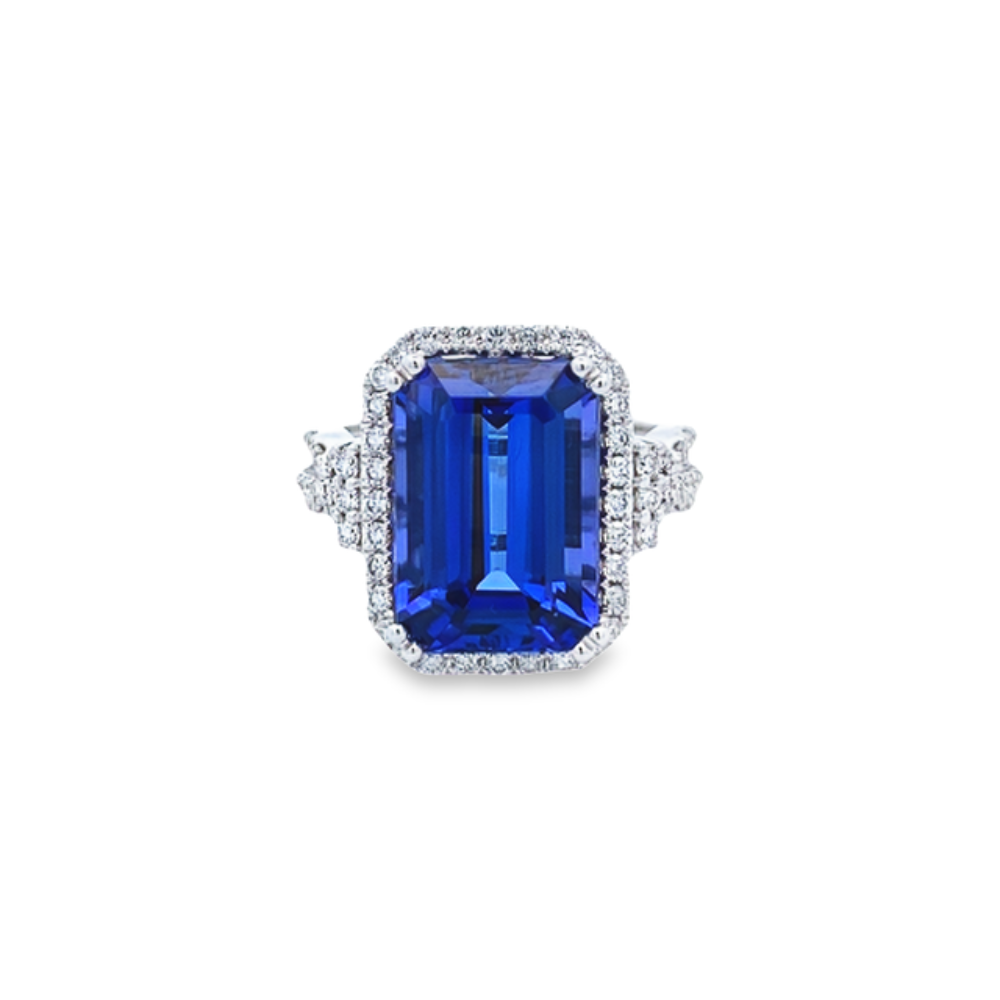 Emerald-Cut Tanzanite and Diamond Ring