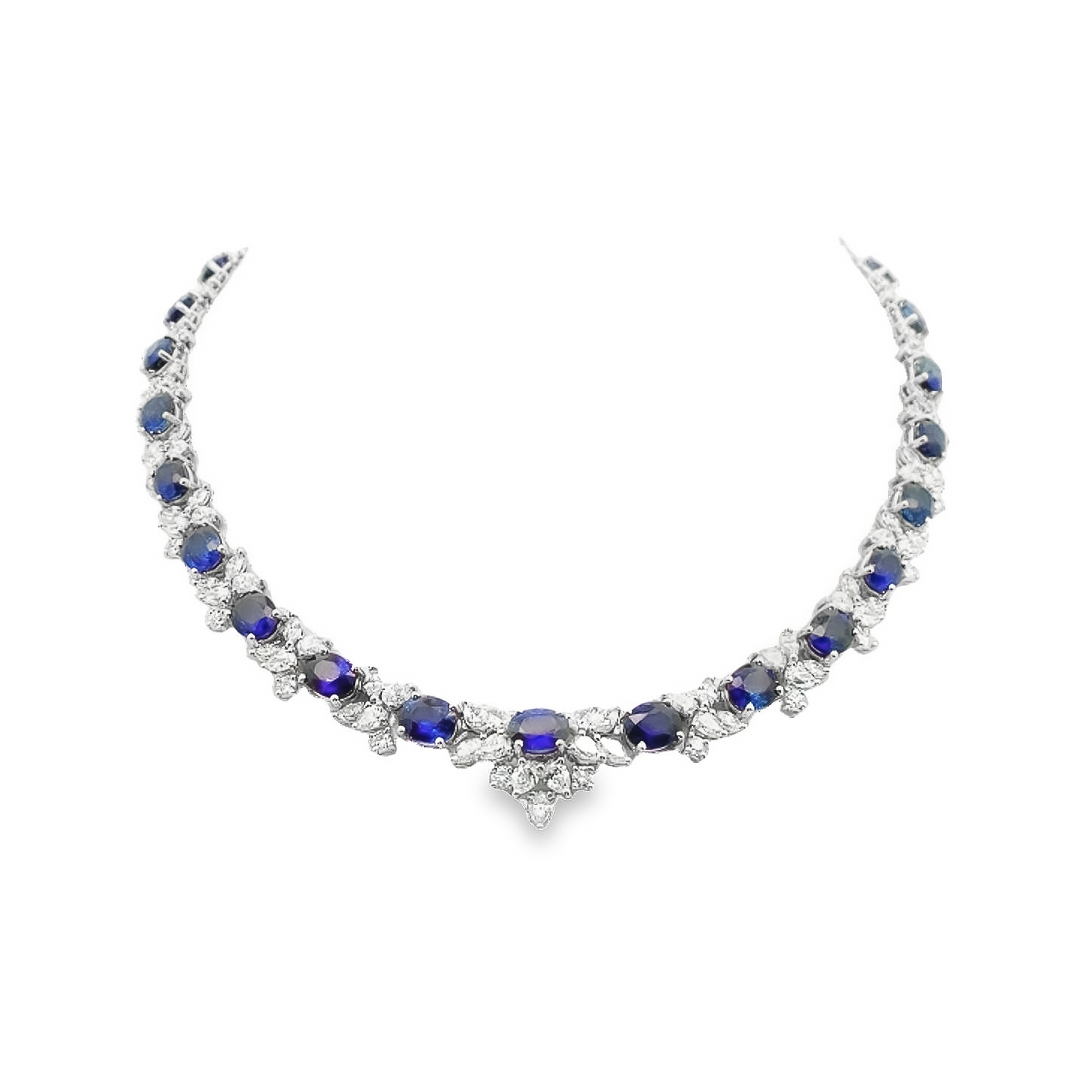 Straight-Line Sapphire and Diamond Necklace
