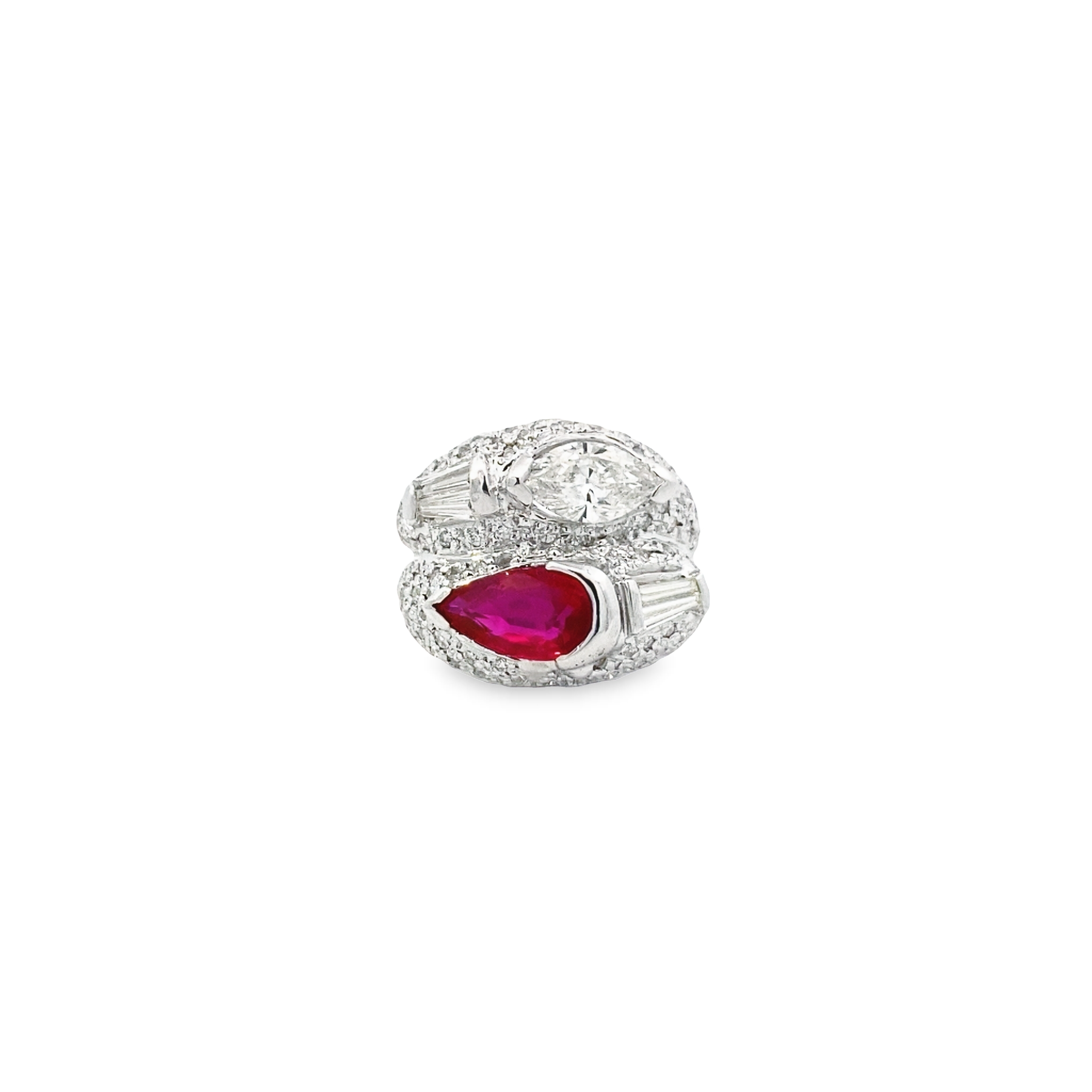Bypass Pear-Shape Ruby and Marquise Diamond Ring