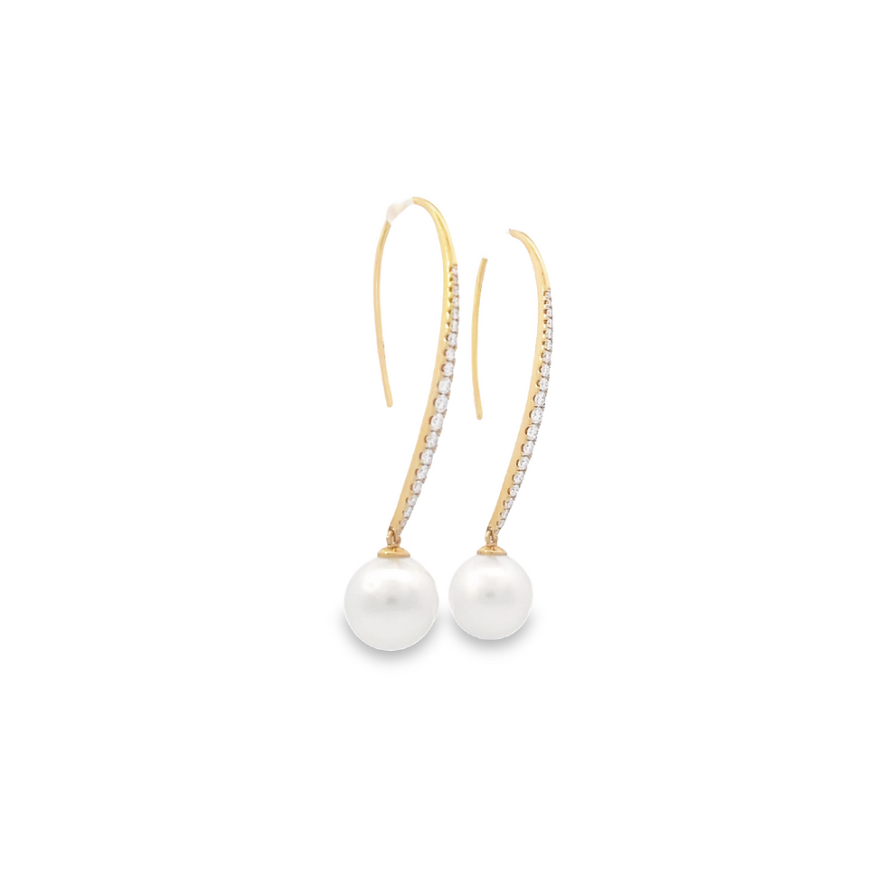 Thumbnail: Pearl and Diamond Long Dangle Earrings