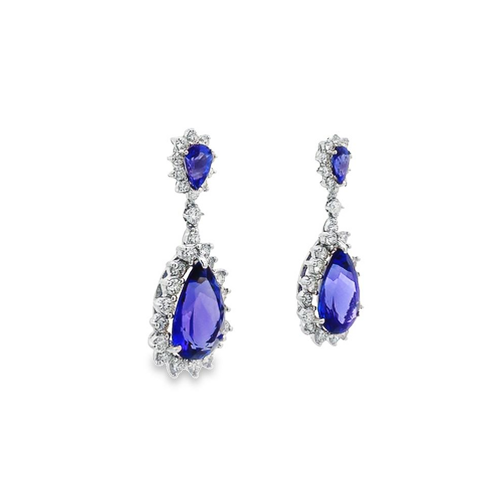 Thumbnail: Large Pear Shape Tanzanite Earrings with Diamonds