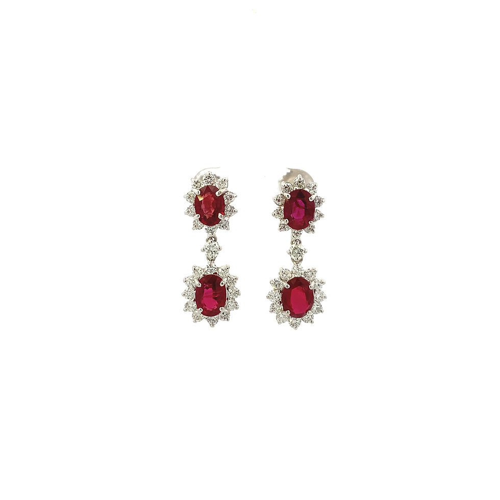 Oval Ruby and Diamonds Earrings