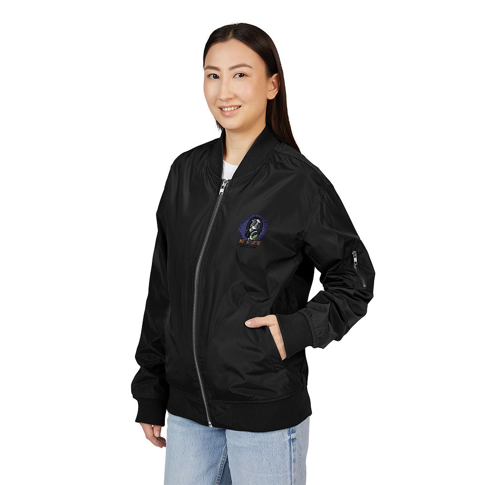Thumbnail: KF&JF'S PODCAST Eco-Friendly Embroidered Bomber Jacket, 