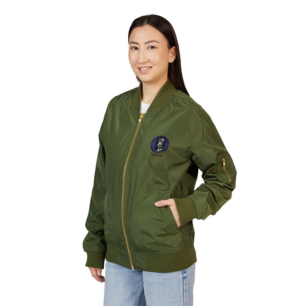 Thumbnail: KF&JF'S PODCAST Eco-Friendly Embroidered Bomber Jacket, 