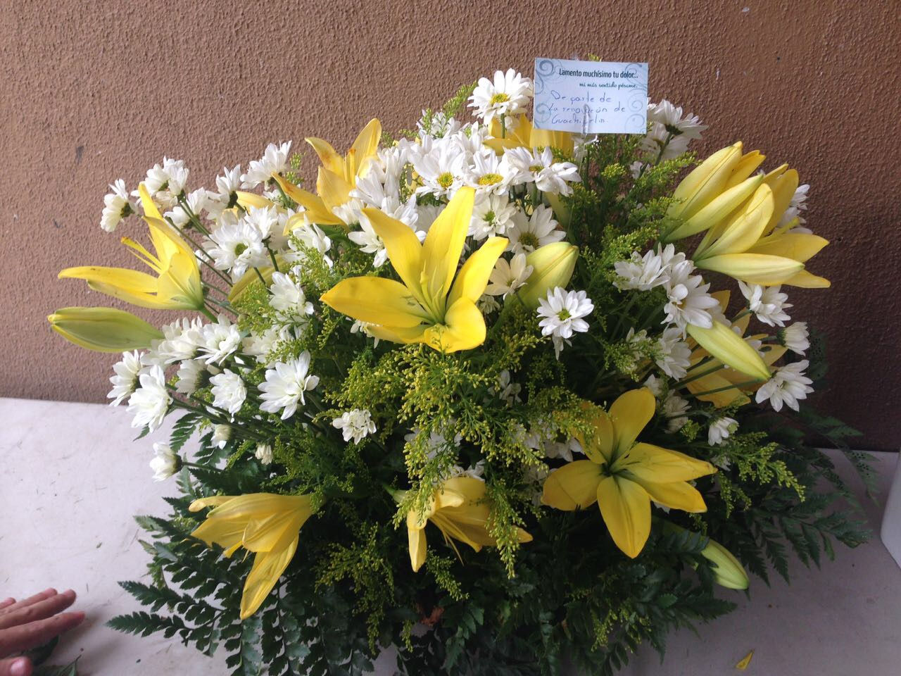 Tributo de lirio y pomas en base plástica 