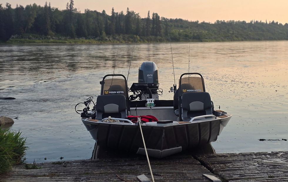 Eye-level view of fishing boat on North Saskatchewan River