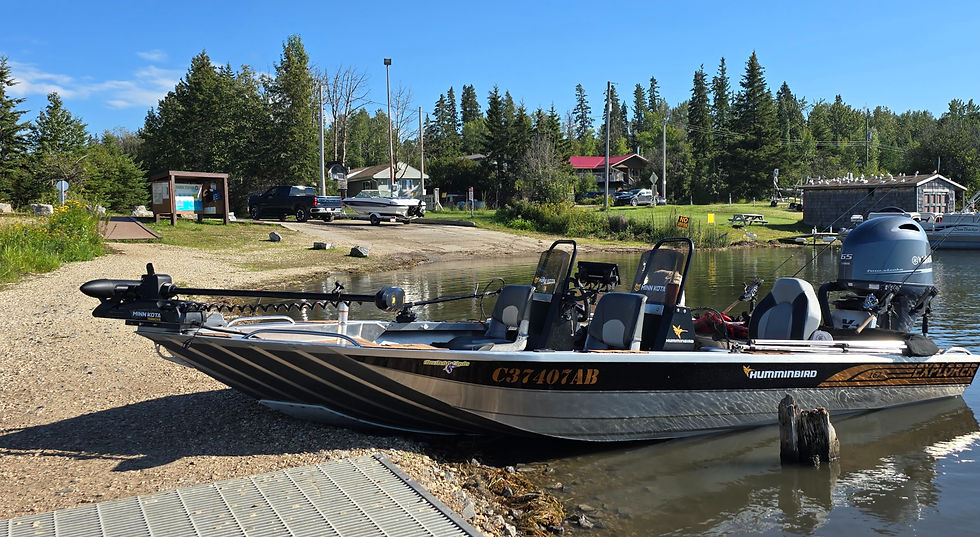 Boat docked at Wabamun Lake Provincial Park