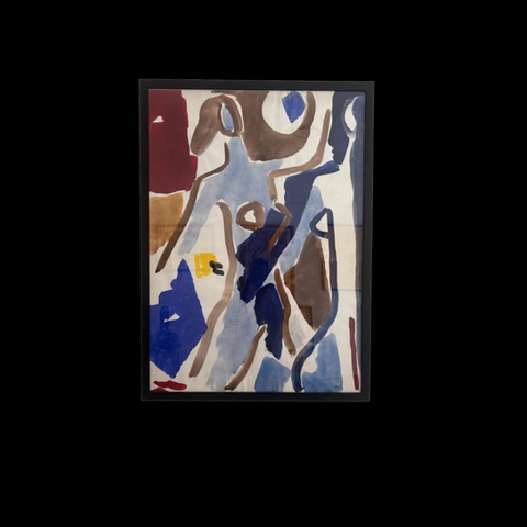 Peinture sur papier abstraite dans les tons froids.
