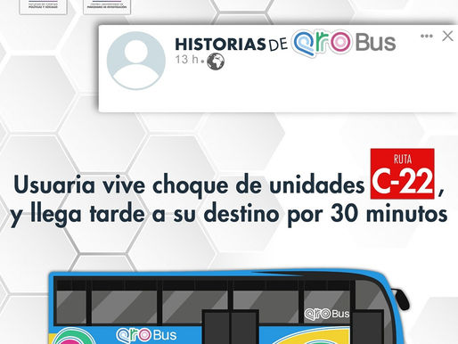 Usuaria vive choque de unidades C-22, y llega tarde a su destino por 30 minutos