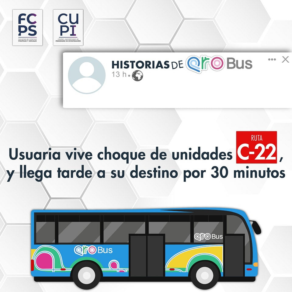 Usuaria vive choque de unidades C-22, y llega tarde a su destino por 30 minutos