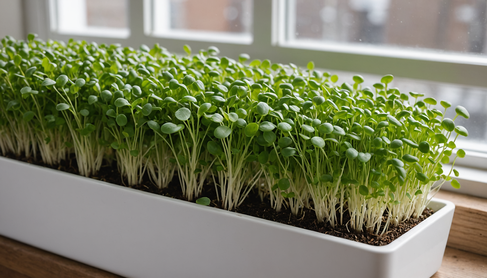 Microgreens growing in windowsill