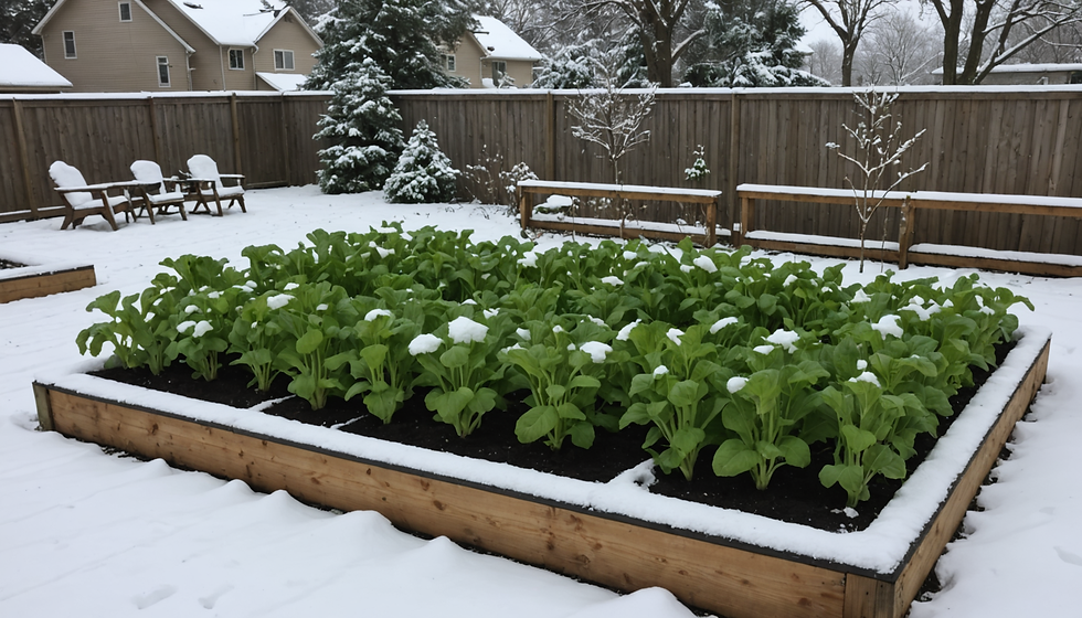 Veggie garden covered with snow.