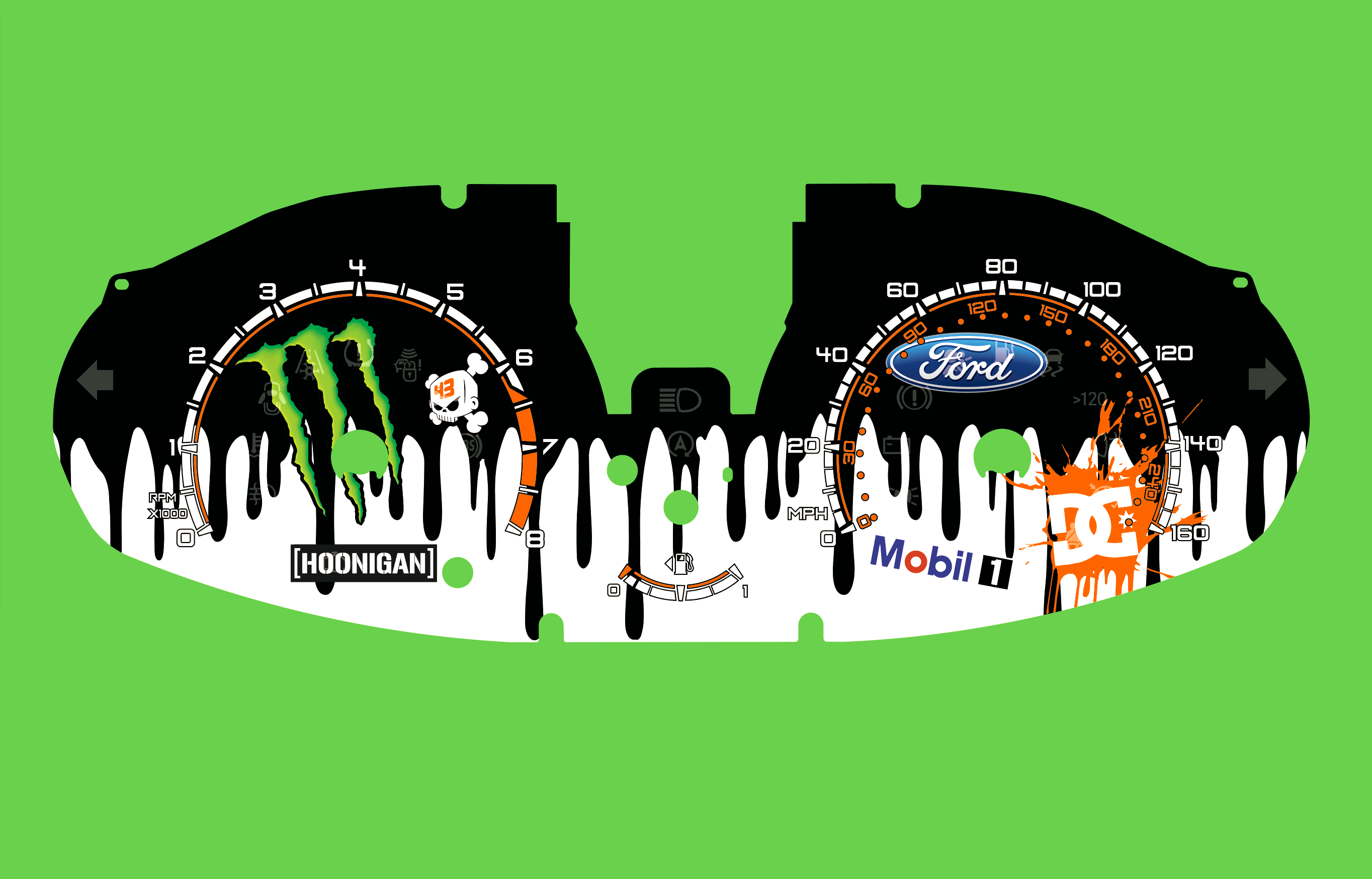 Ford Fiesta Mk7.5 ST180 Hoonigan Version 1 Ken Block Style Dial Cards