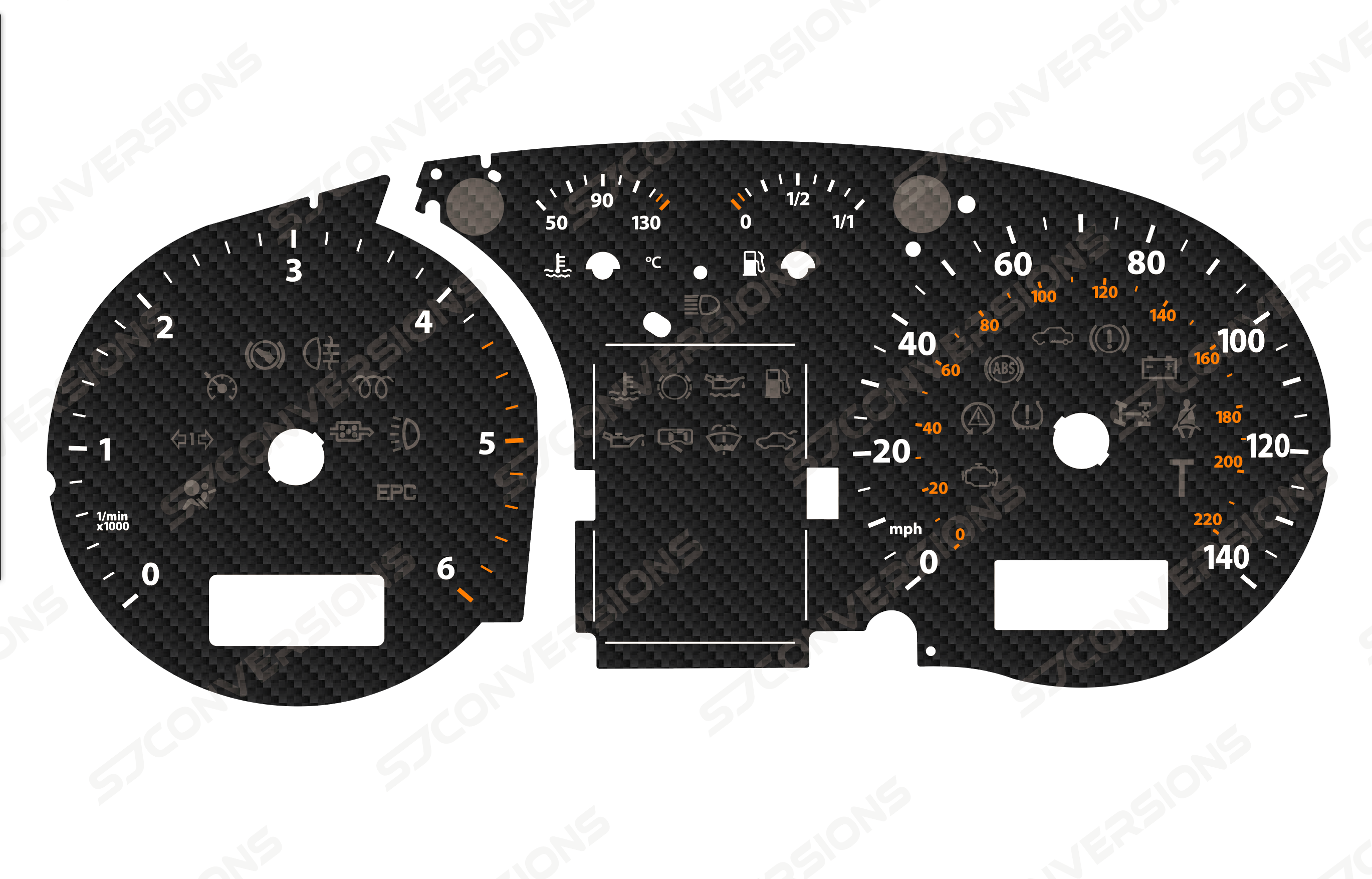 VW Transporter T5 Manual Carbon Dial Cards 8 Colours