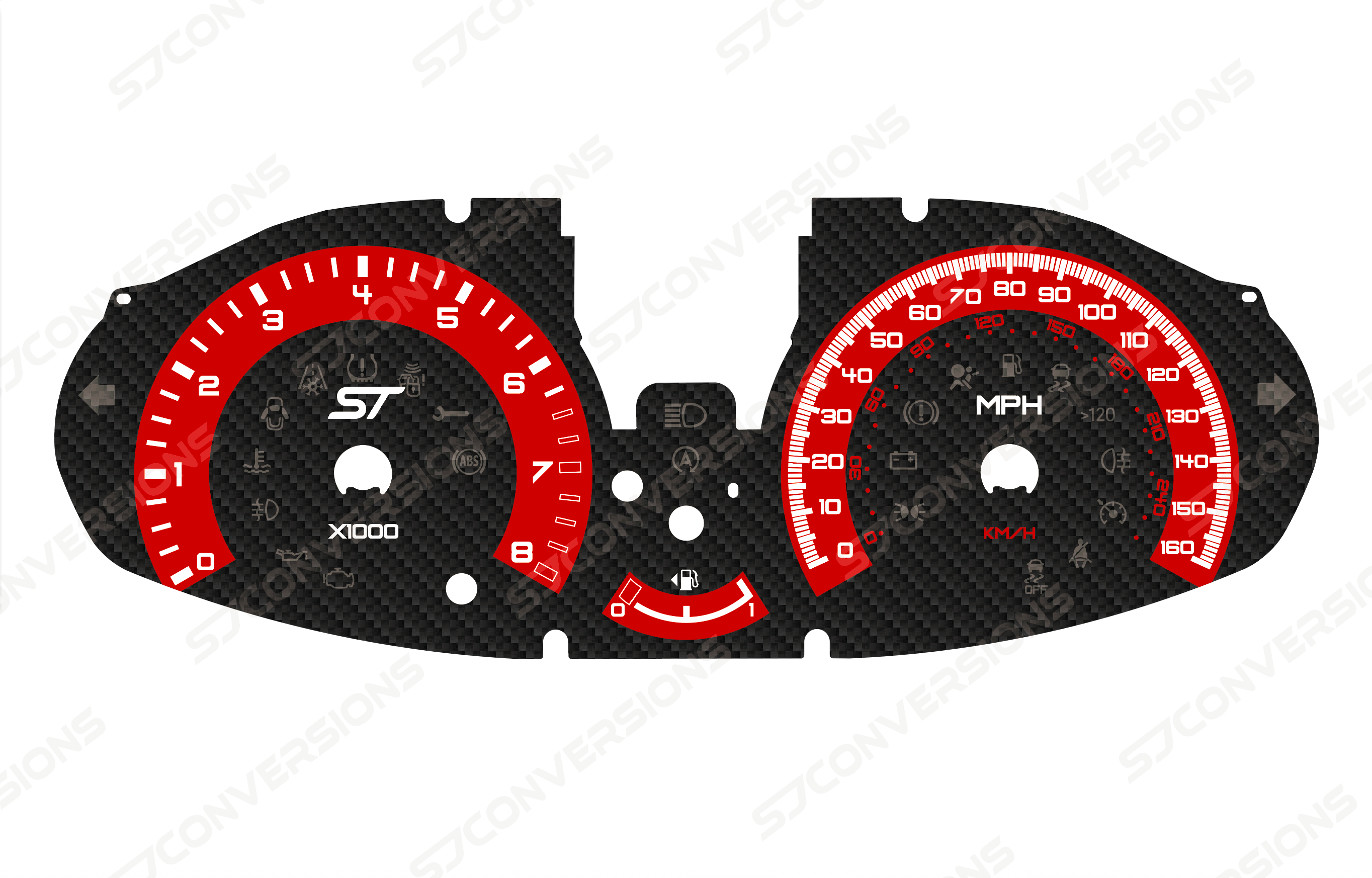 Ford Fiesta Mk7.5 ST180 Red Mk1 Focus RS Style Carbon Dial Cards